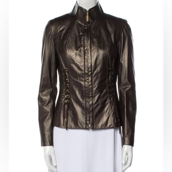 St. John Jackets & Blazers - St. John Vintage Lamb Leather Corset Lace Up Brown Biker Jacket